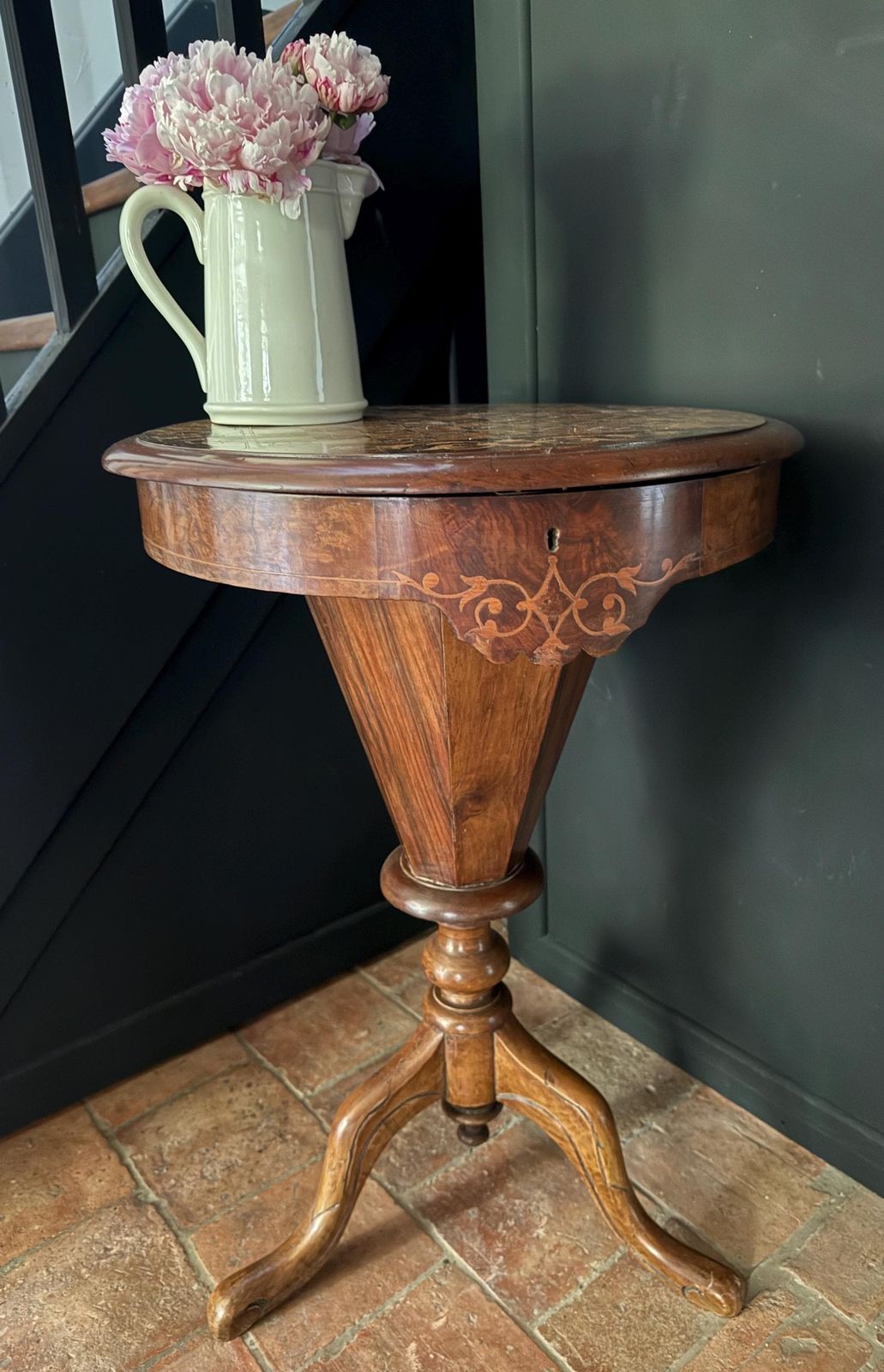 Antique Inlaid Chess Table English Games Board With Storage Victorian Sewing Table photo buy