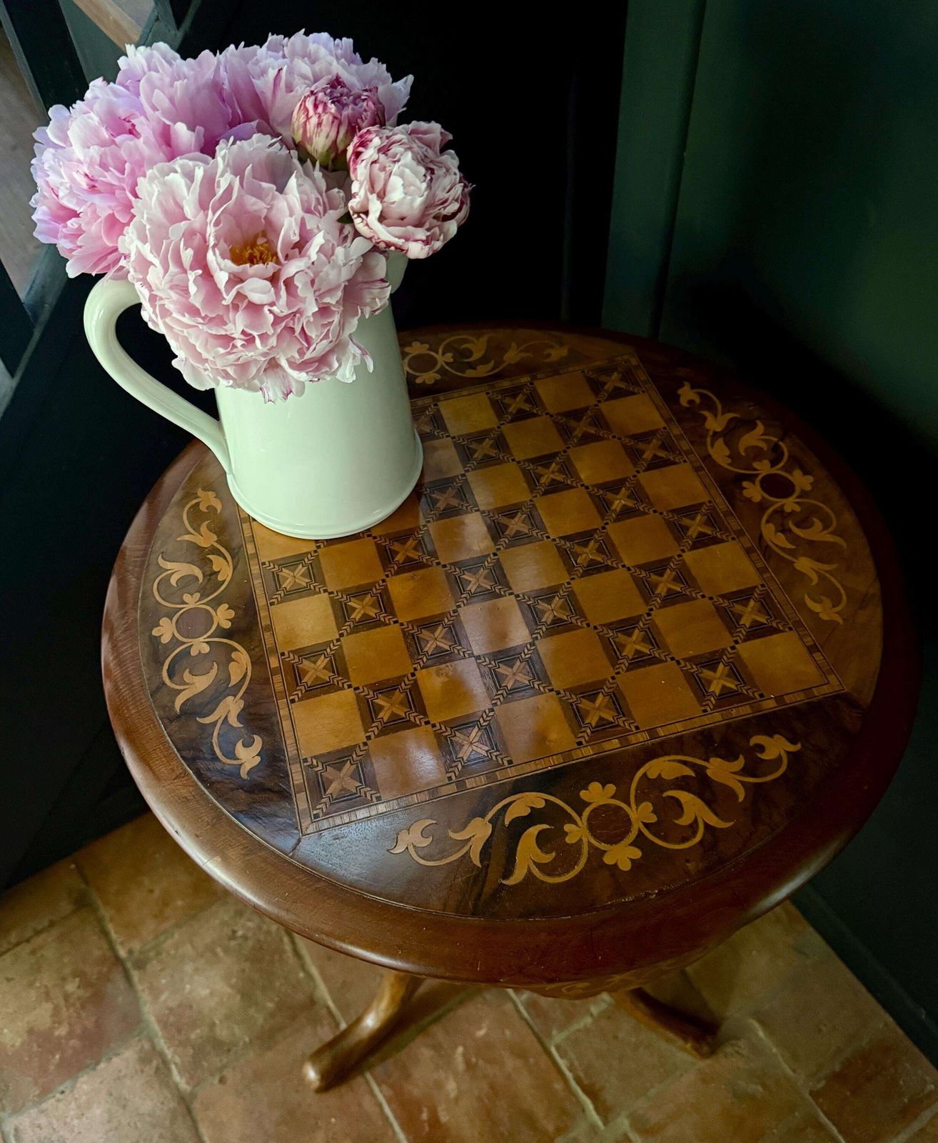 Antique Inlaid Chess Table English Games Board With Storage Victorian Sewing Table photo vintage