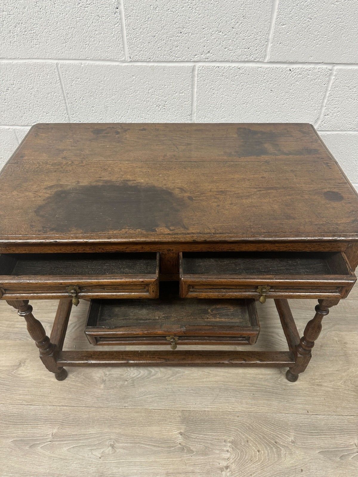 Georgian Oak Side Table Low Boy Jacobean Style W/ 5 Working Drawers Antique photo furniture
