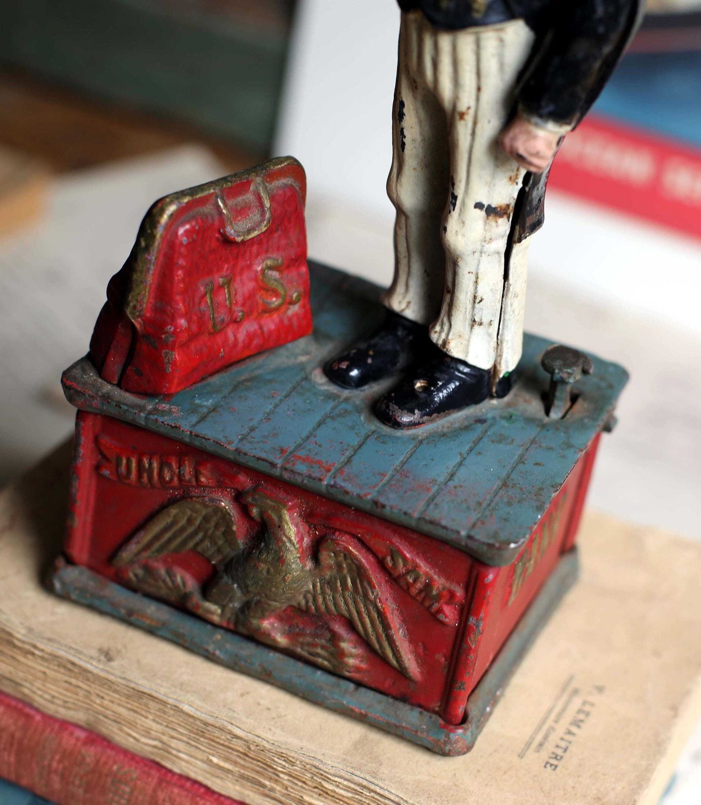 Vintage Uncle Sam Cast Iron Money Box American Mechanical Coin Bank photo 135.0