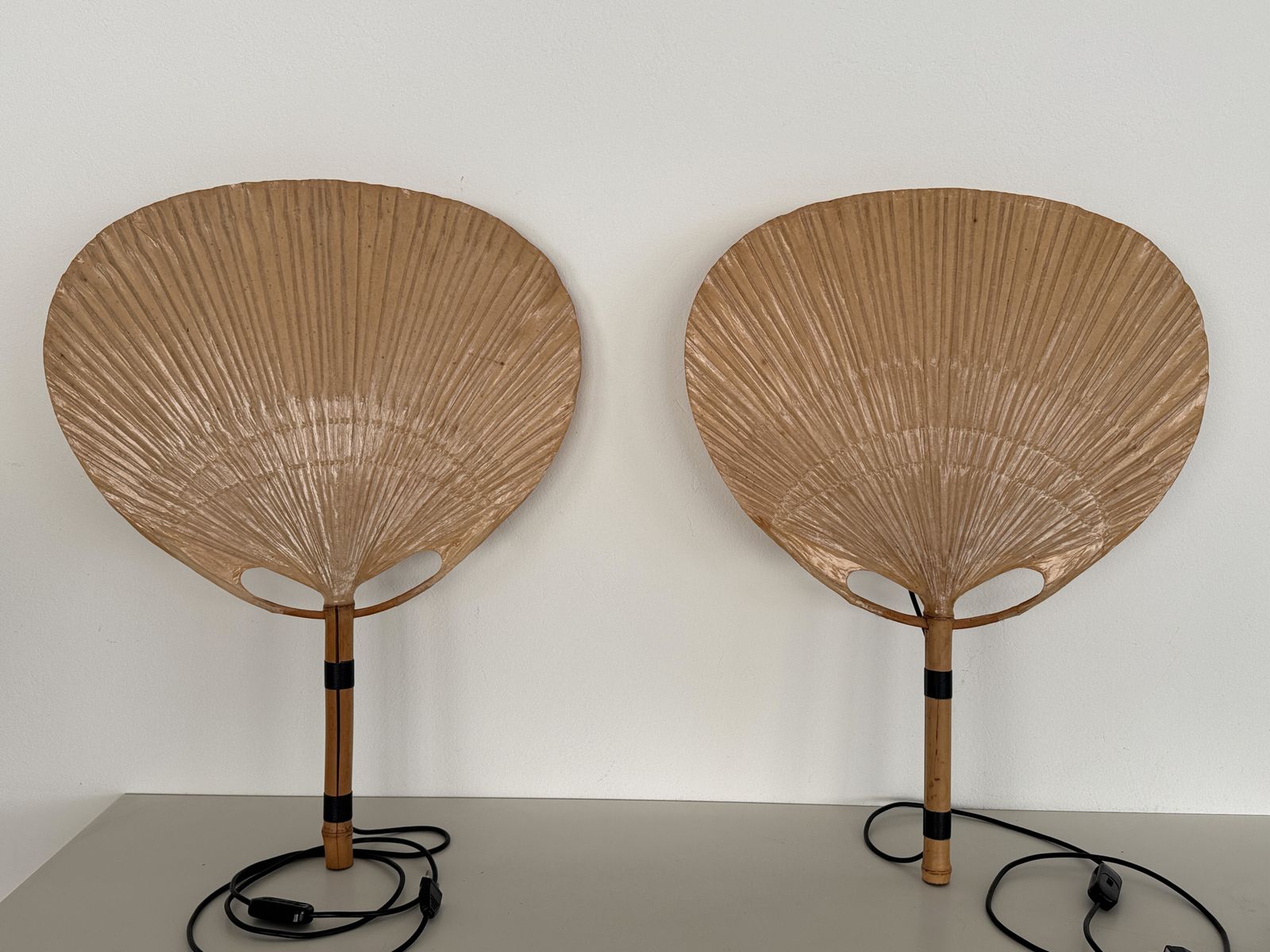 Pair Of Large Organic Uchiwa Wall Sconces By Ingo Maurer, Germany, 1973 photo furniture