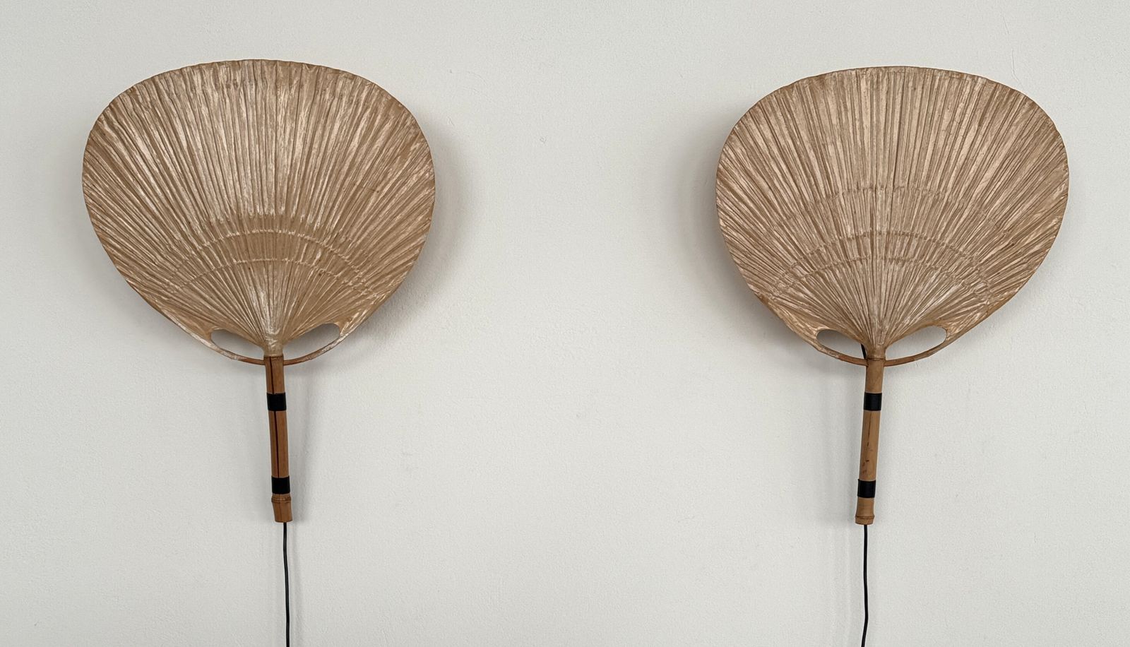 Pair Of Large Organic Uchiwa Wall Sconces By Ingo Maurer, Germany, 1973 photo 9500.0