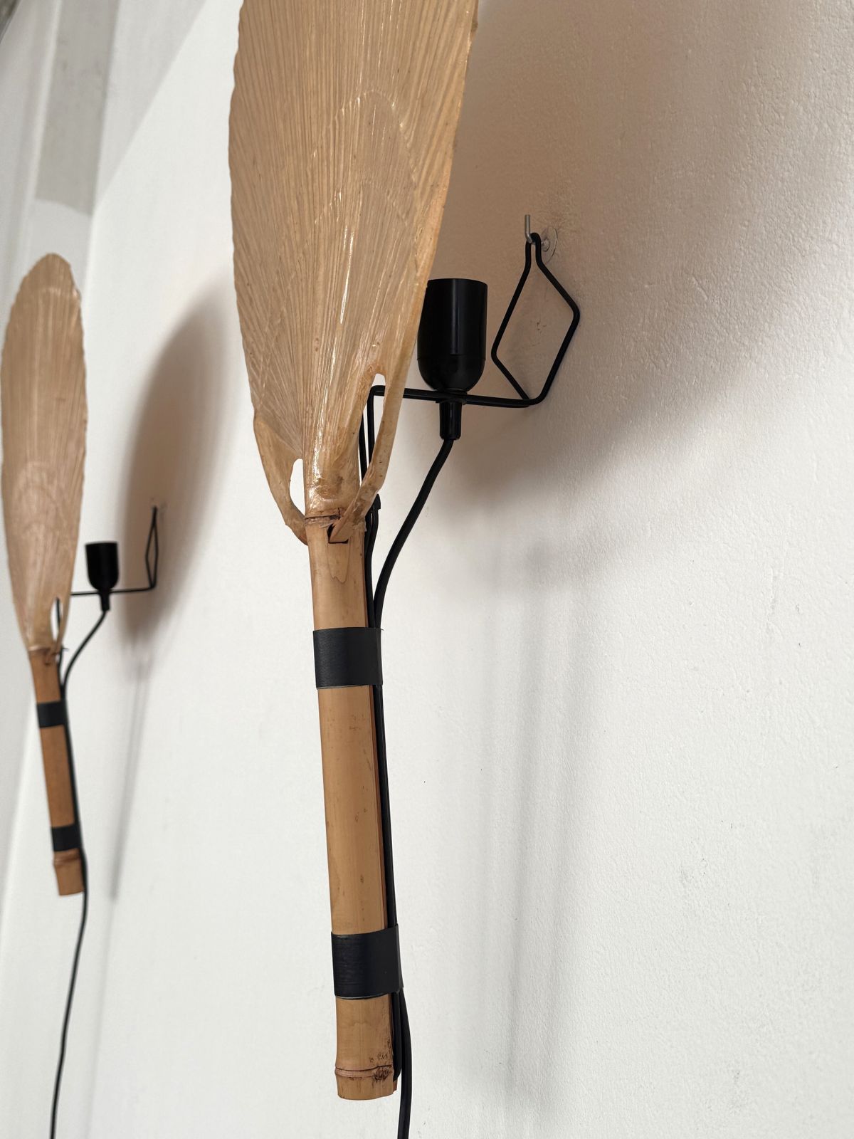 Lighting Pair Of Large Organic Uchiwa Wall Sconces By Ingo Maurer, Germany, 1973 photo