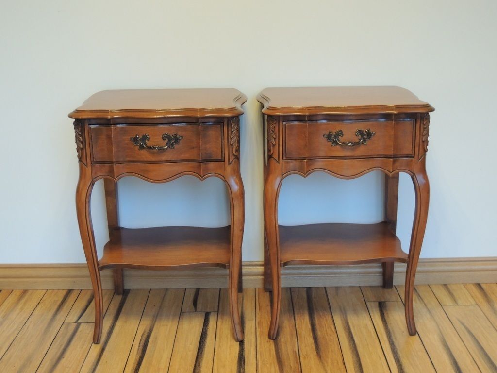 Pair Of French Louis Cherry Bedside Tables photo Furniture