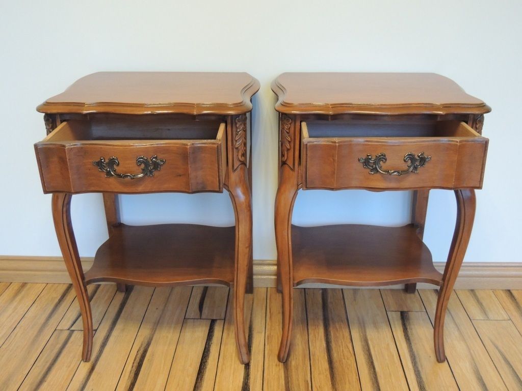Pair Of French Louis Cherry Bedside Tables photo vintage