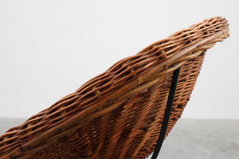 Mid Century Woven Rattanwicker And Iron Basket Chair, Italy, 1960s photo buy