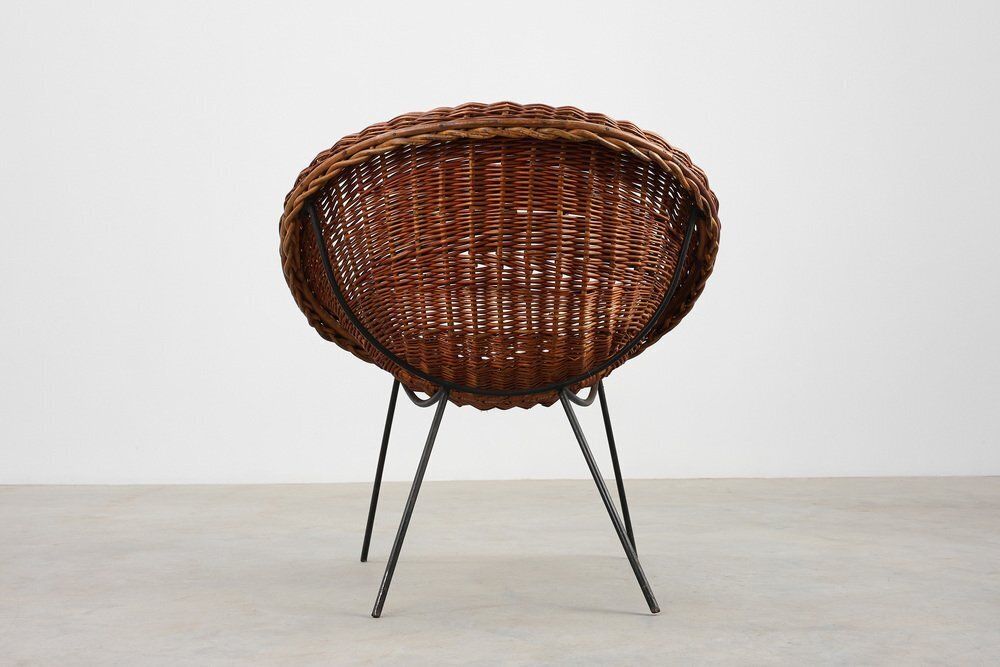 photo furniture Mid Century Woven Rattanwicker And Iron Basket Chair, Italy, 1960s