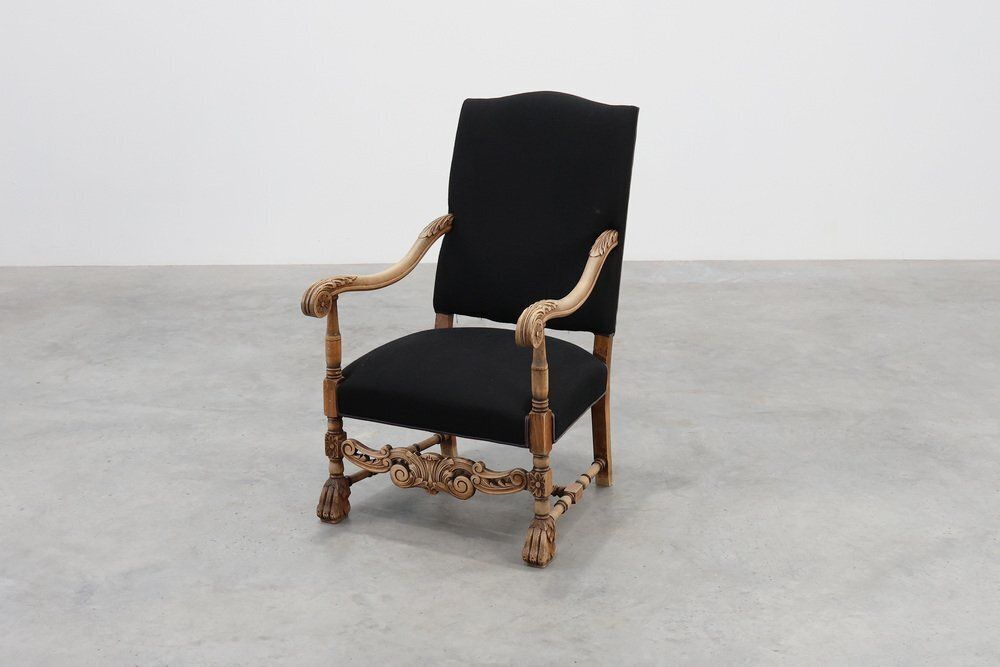 Antique Louis XIII Chair In Black Linen, France, 1800s photo 3581.0