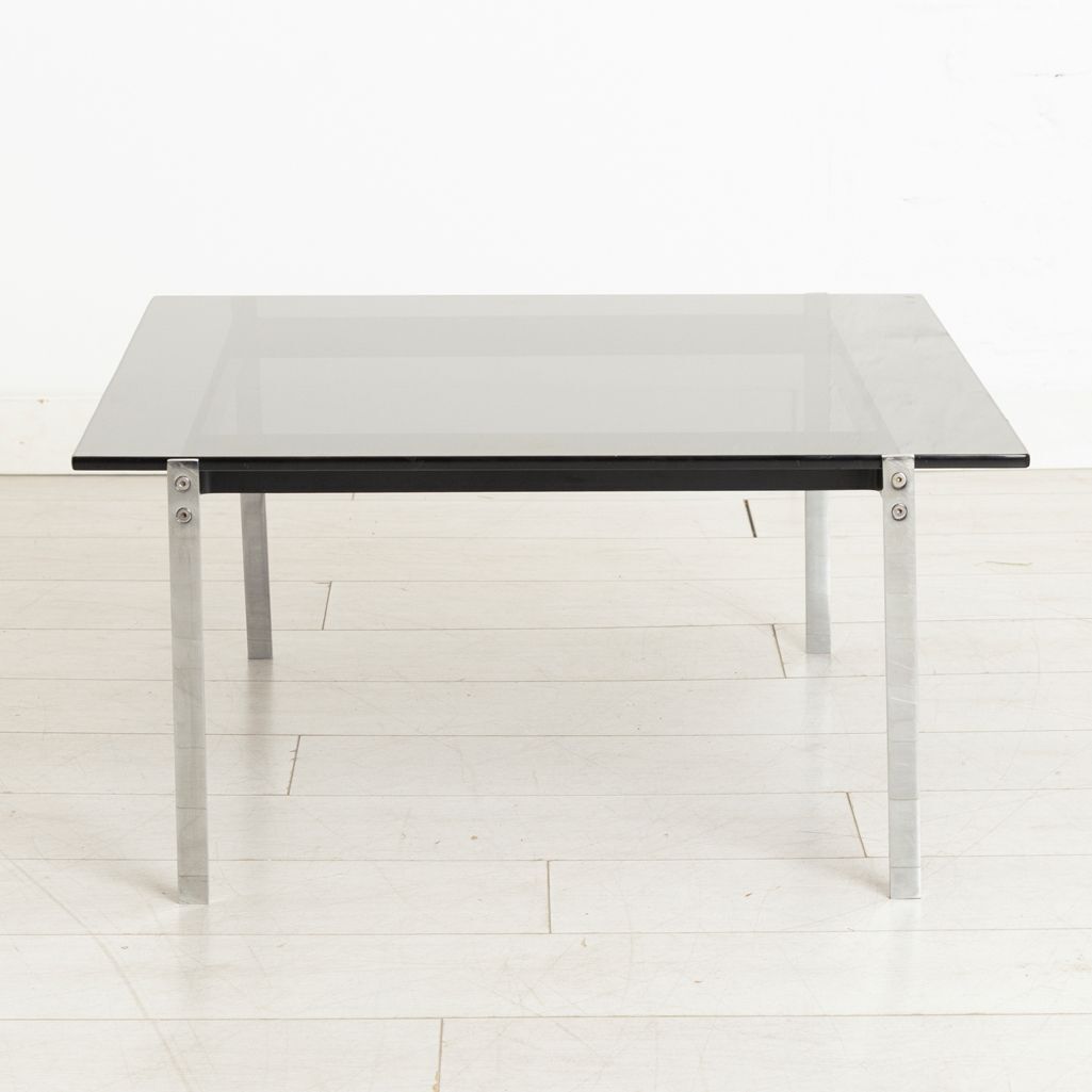 Pair Of Alpha Side Tables In Steel, Black Enamel & Black Glass Tops By Robin Day For Hille photo for sale