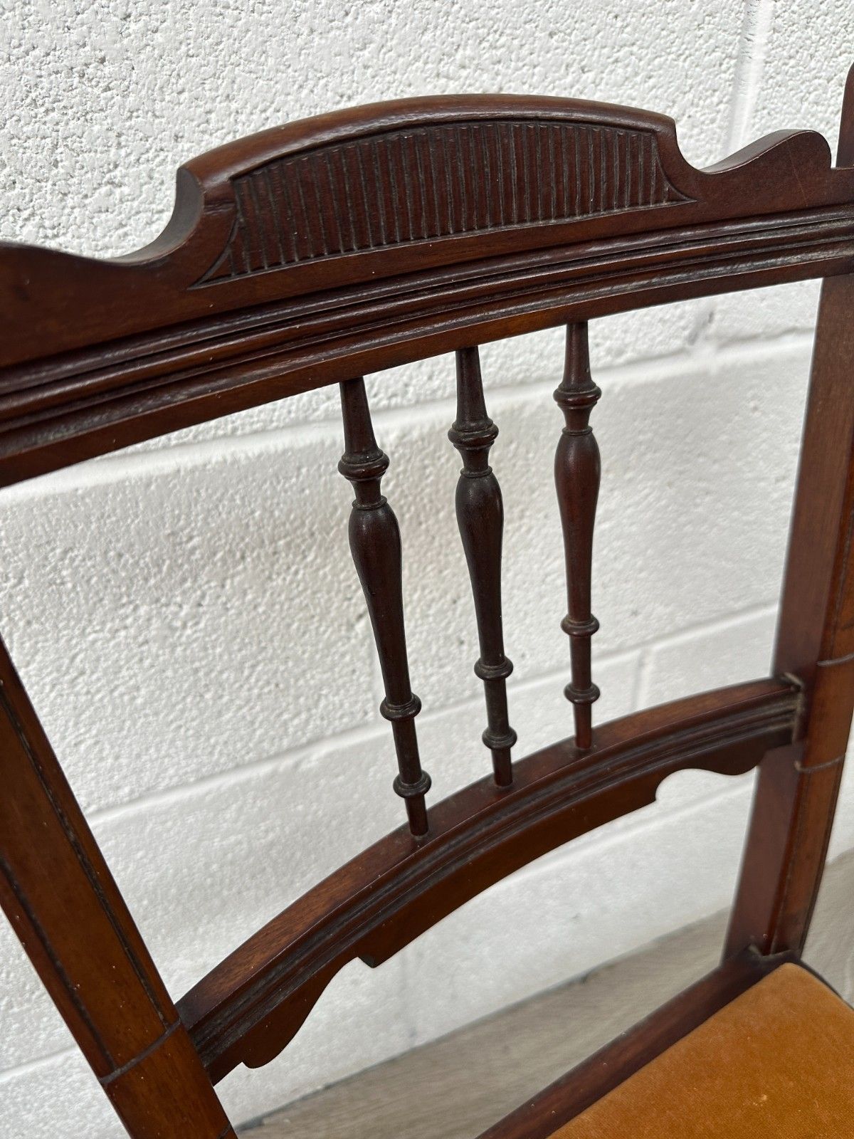 Edwardian Mahogany Bedroom Hall Chair Seat Turned Spindle Back Yellow Upholstery photo buy
