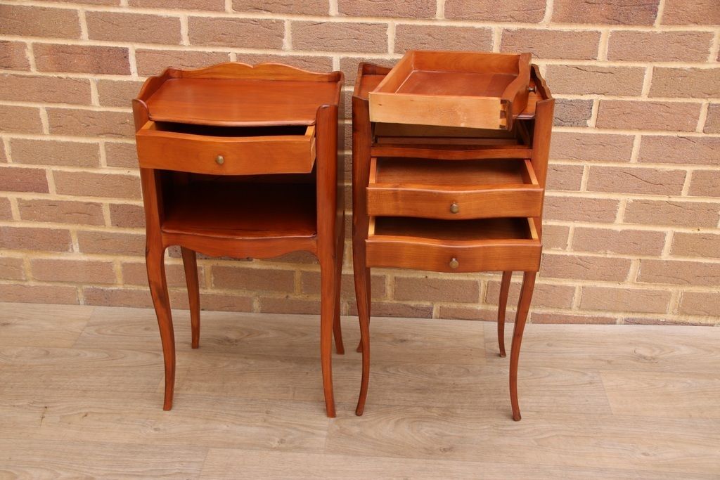 photo furniture Pair Of French Louis Cherry Bedside Tables