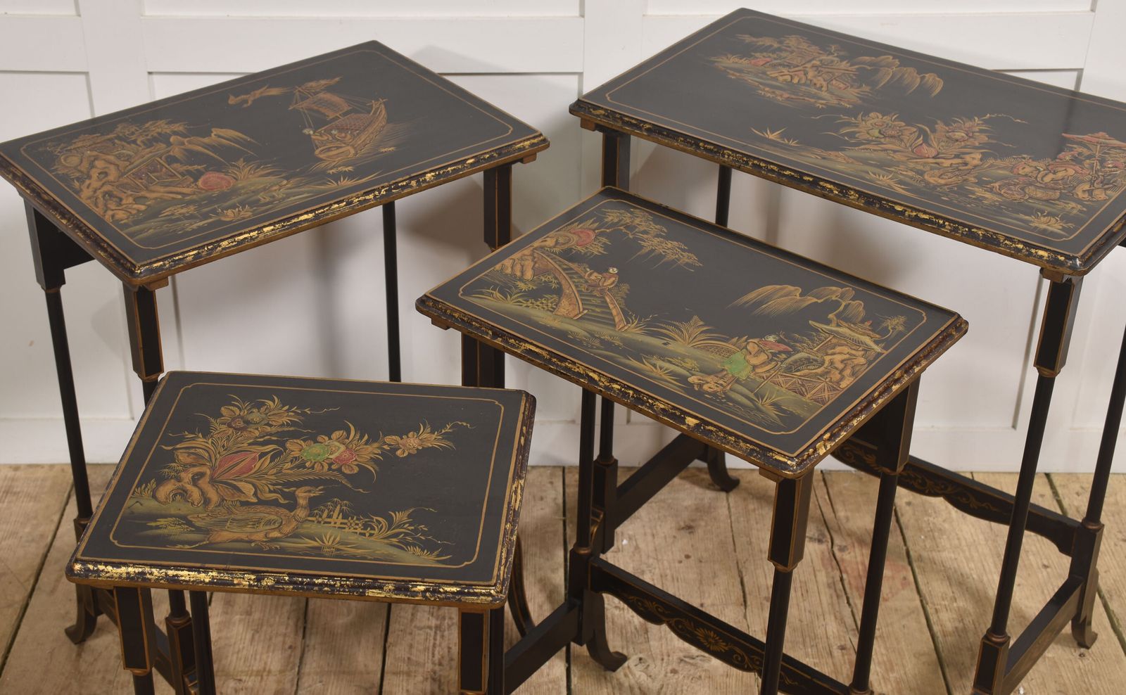 Exceptional Set Of Four Chinoiserie Decorated Nest Of Tables photo for sale