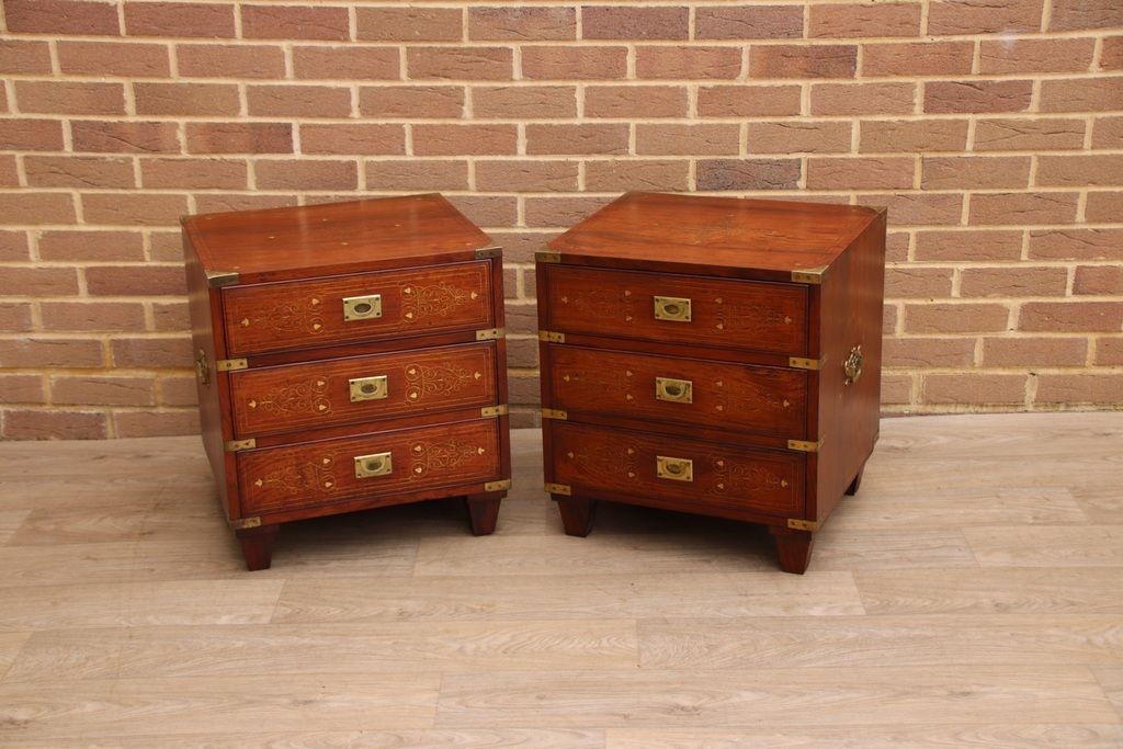 Pair Of Rosewood Military Campaign Solid Wood Bedside Tables photo Furniture