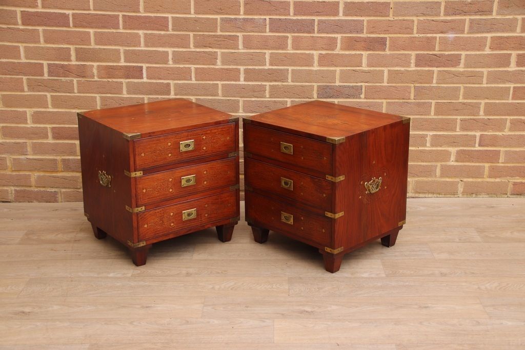 Pair Of Rosewood Military Campaign Solid Wood Bedside Tables photo 1500.0