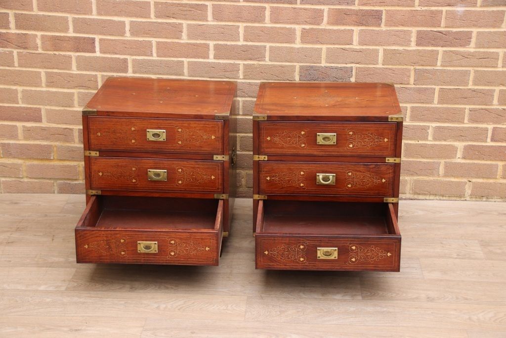 1500.0 Pair Of Rosewood Military Campaign Solid Wood Bedside Tables photo