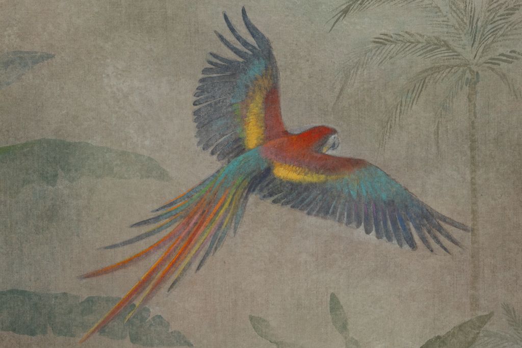 Painted Canvas Depicting Parrots In A Tropical Forest. Contemporary. photo for sale
