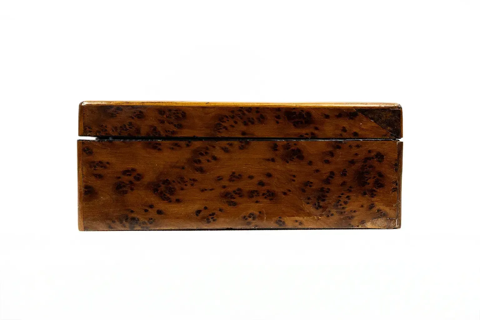 Square Box In Magnifying Glass Wood And Brass Marquetry — Napoleon III, Circa 1860–1880. photo vintage