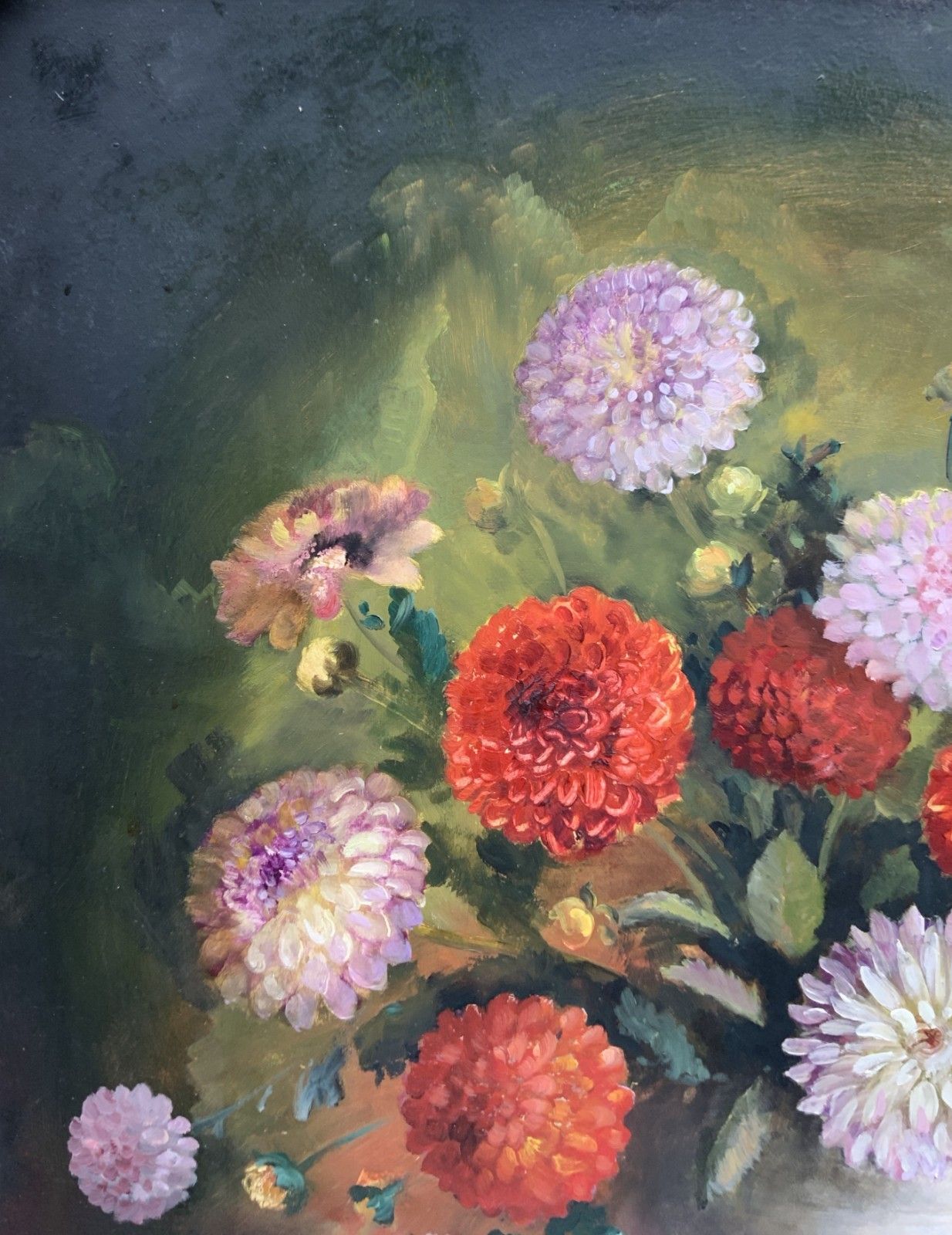 photo furniture Large Superb Still Life Of Dahlias Oil Painting By James Hardaker (1901 1991)
