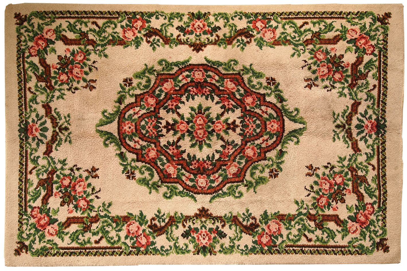 Vintage Belgian Savonnerie Wool Rug With Floral Medallion — 6'5" × 9'8" — 1960s photo furniture