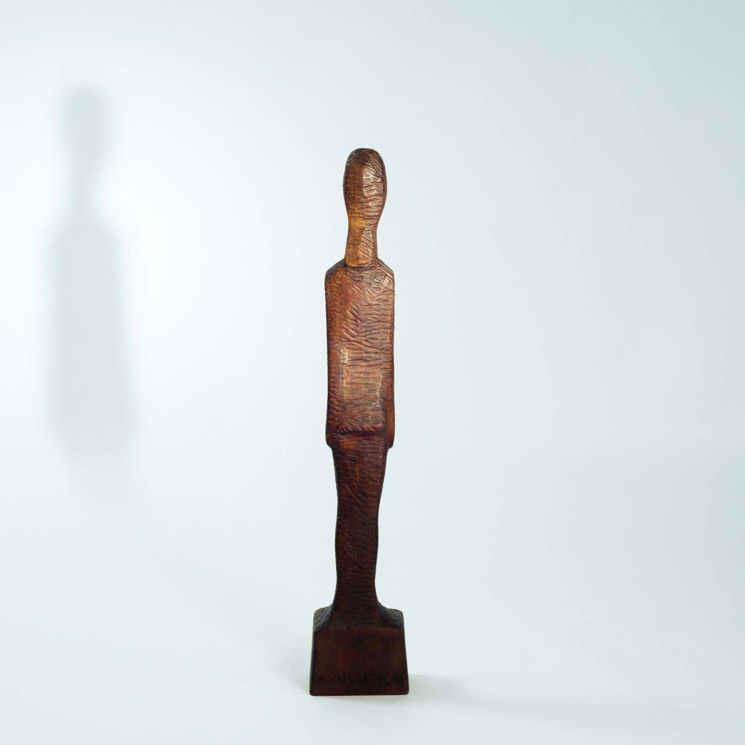 Dutch Brutalist Carved Wood Sculpture Of Womans Figure, Height 95cm, 1970s photo vinterior