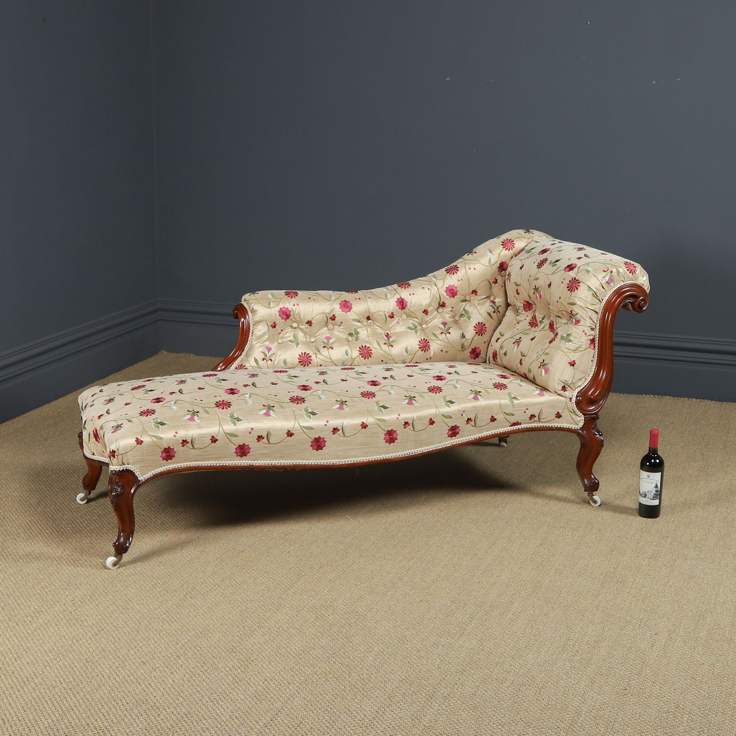 English Victorian Mahogany Upholstered Chaise Longue Sofa Couch Settee (Circa 1860) photo furniture