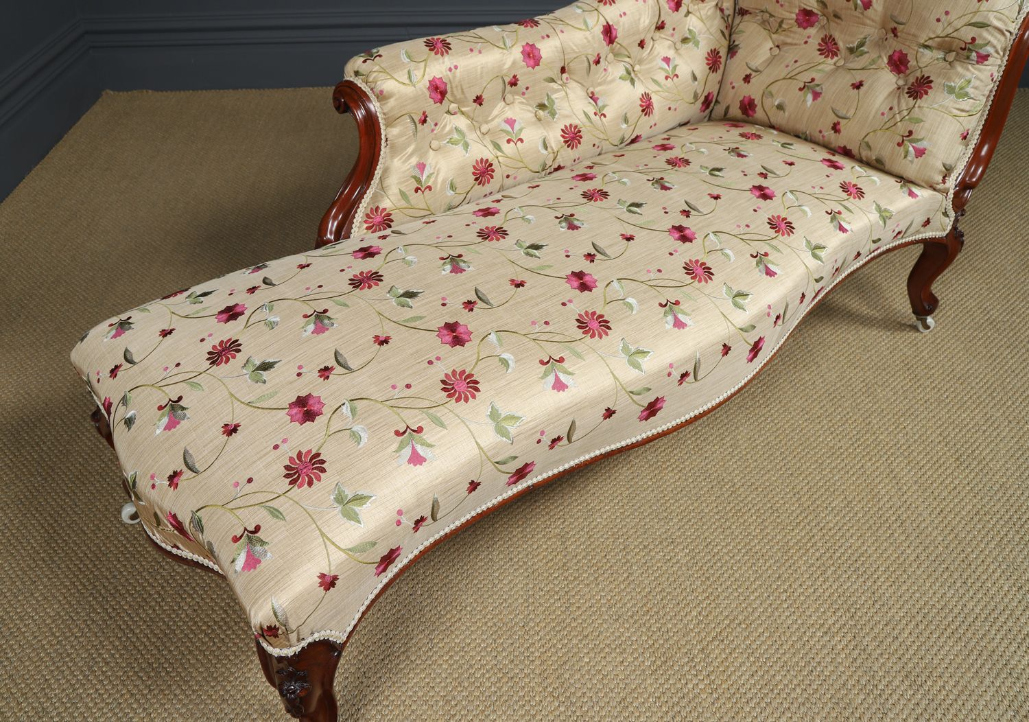 photo for sale English Victorian Mahogany Upholstered Chaise Longue Sofa Couch Settee (Circa 1860)