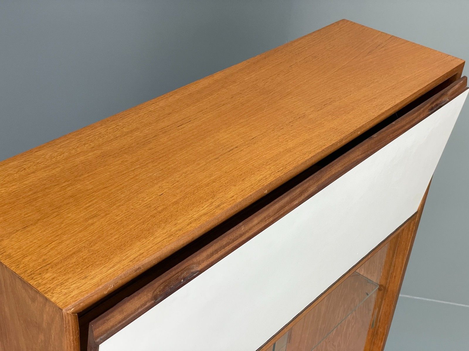 Vintage 1960s Cocktail Cabinet Teak White Formica Glazed Shelving Eb12081 photo buy