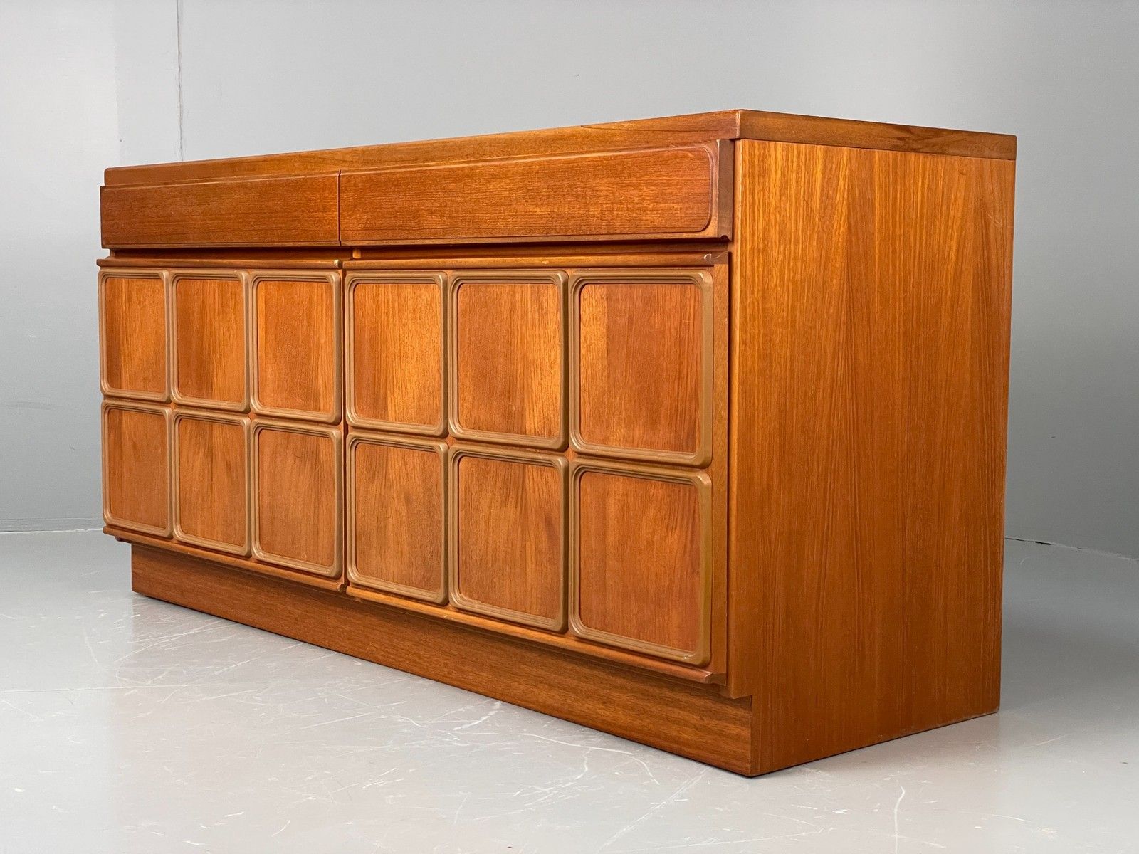 photo for sale Vintage McIntosh Teak Sideboard 1970s Retro Drawers Squares Shelves Eb12193
