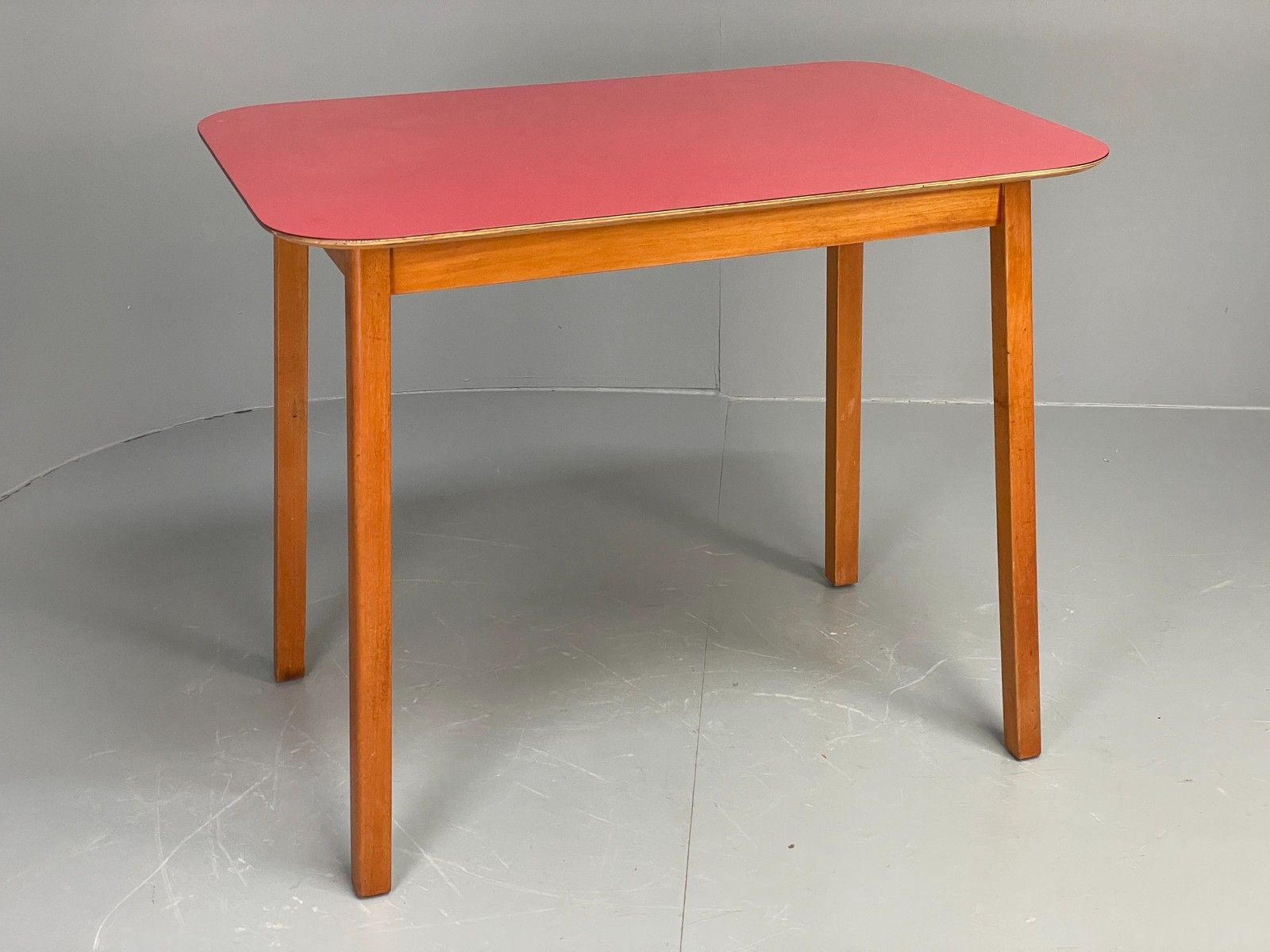 Vintage 1960s Kitchen Table Red Formica Retro Exposed Ply Eb12194