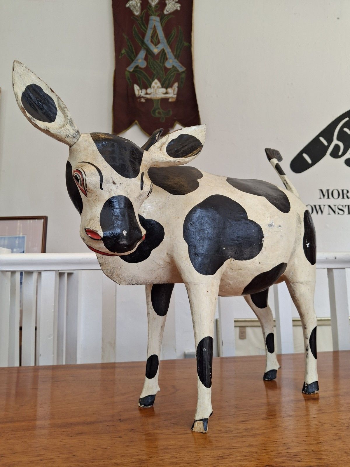 Early 20th Century Hand Carved & Painted Dutch Friesian Cow Folk Art Model.