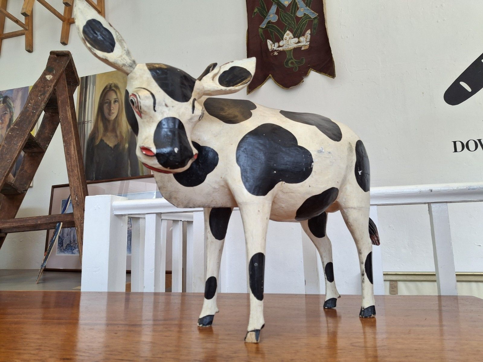 Early 20th Century Hand Carved & Painted Dutch Friesian Cow Folk Art Model. photo for sale