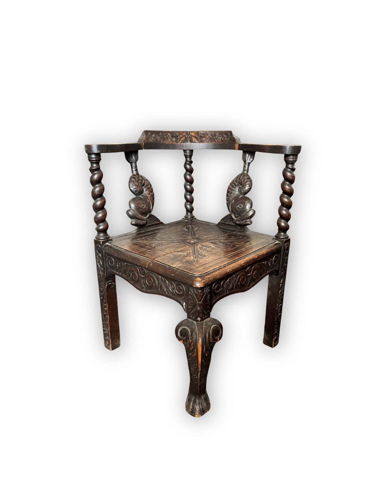 Victorian Carved Corner Chair | Jacobean Revival
