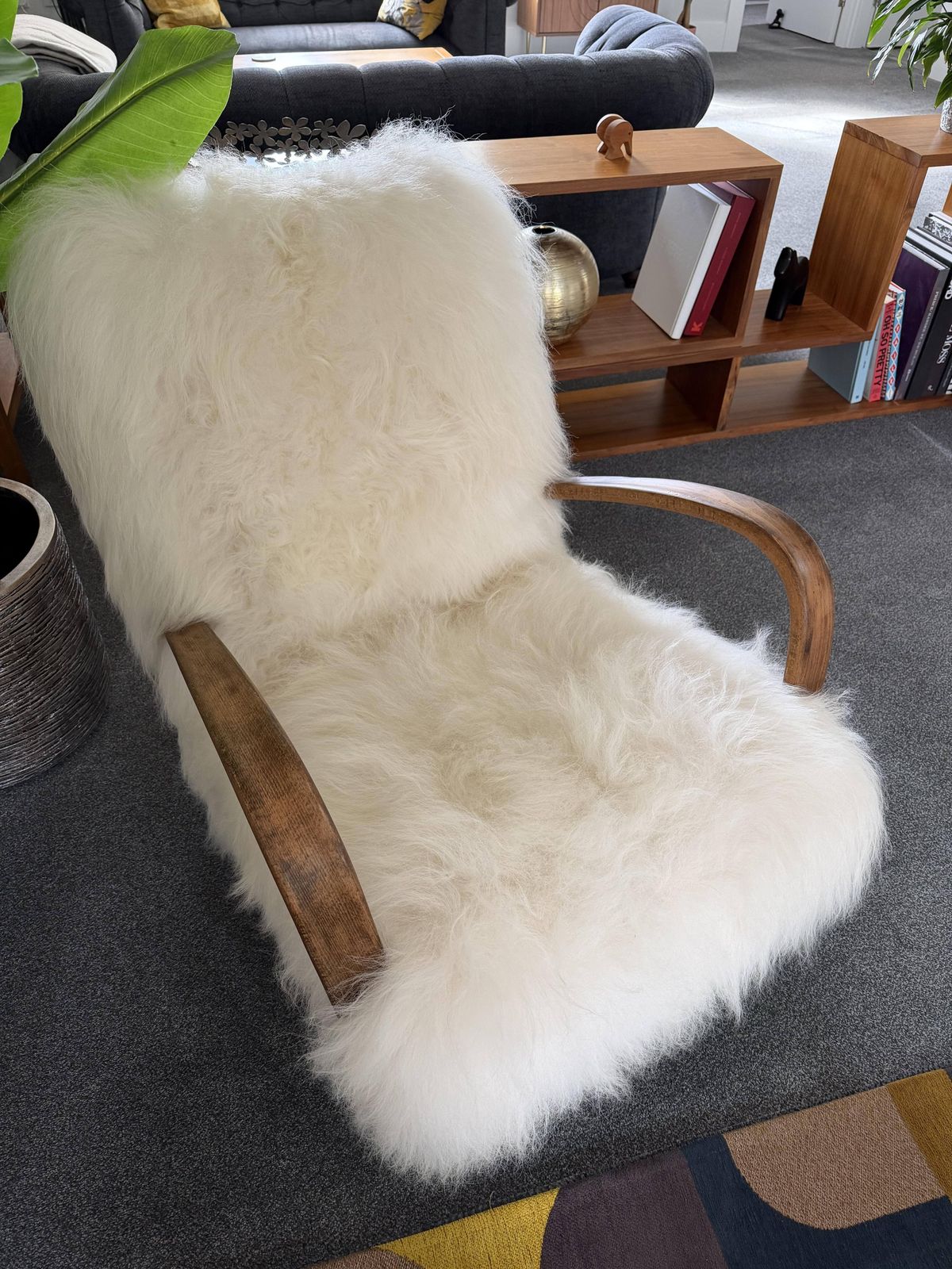 Halabala H269 Bentwood Chair, Real Sheepskin Covering photo furniture