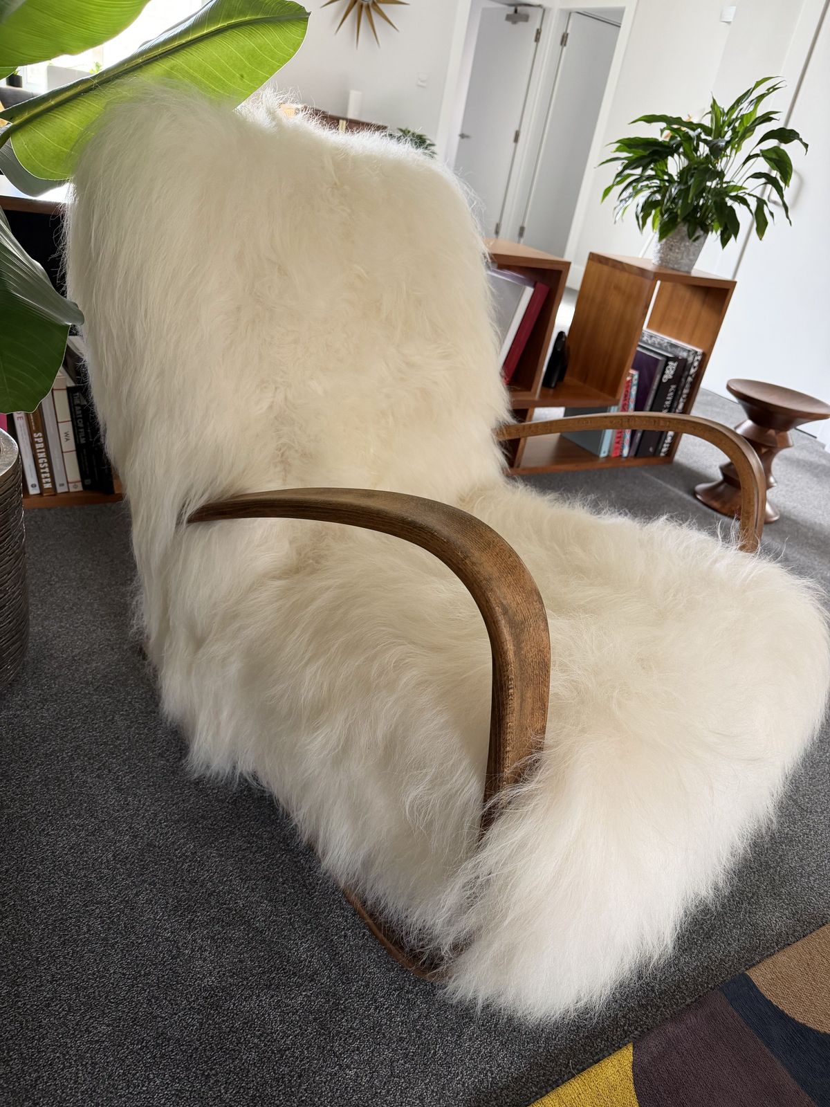 Halabala H269 Bentwood Chair, Real Sheepskin Covering photo for sale