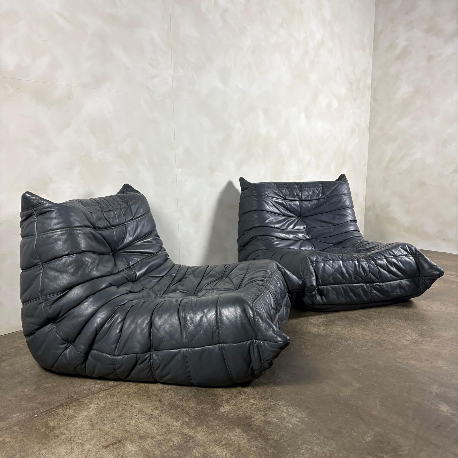 Togo Sofa Set Michel Ducaroy Ligne Roset Grey Leather Mid Century Retro Mcm photo 6995.0