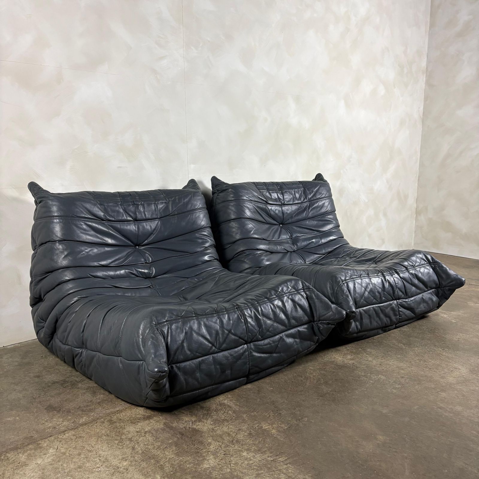 Togo Sofa Set Michel Ducaroy Ligne Roset Grey Leather Mid Century Retro Mcm photo vinterior