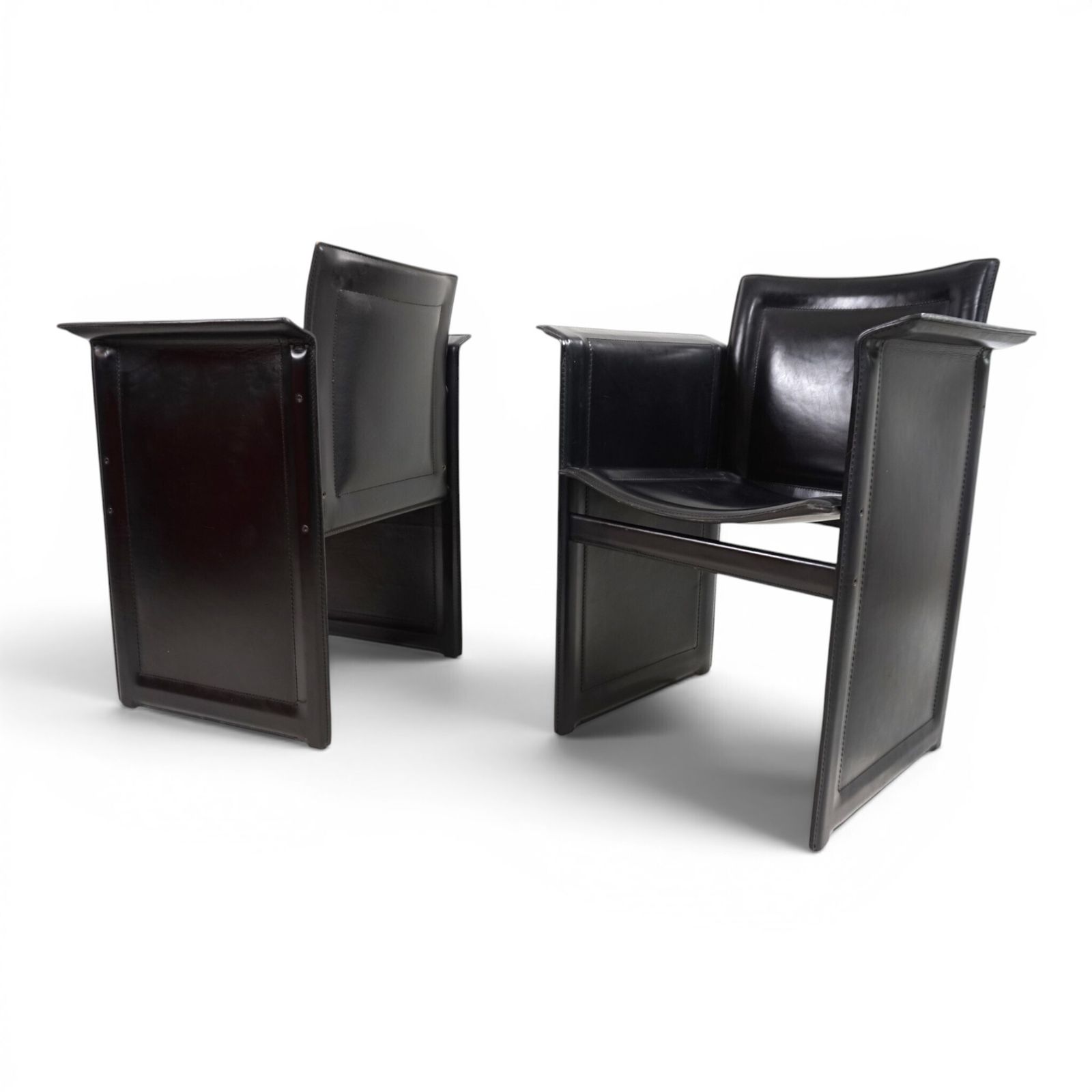 Set van 2 Arrben Solaria fauteuils in zwart leer van Tito Agnoli, 1970