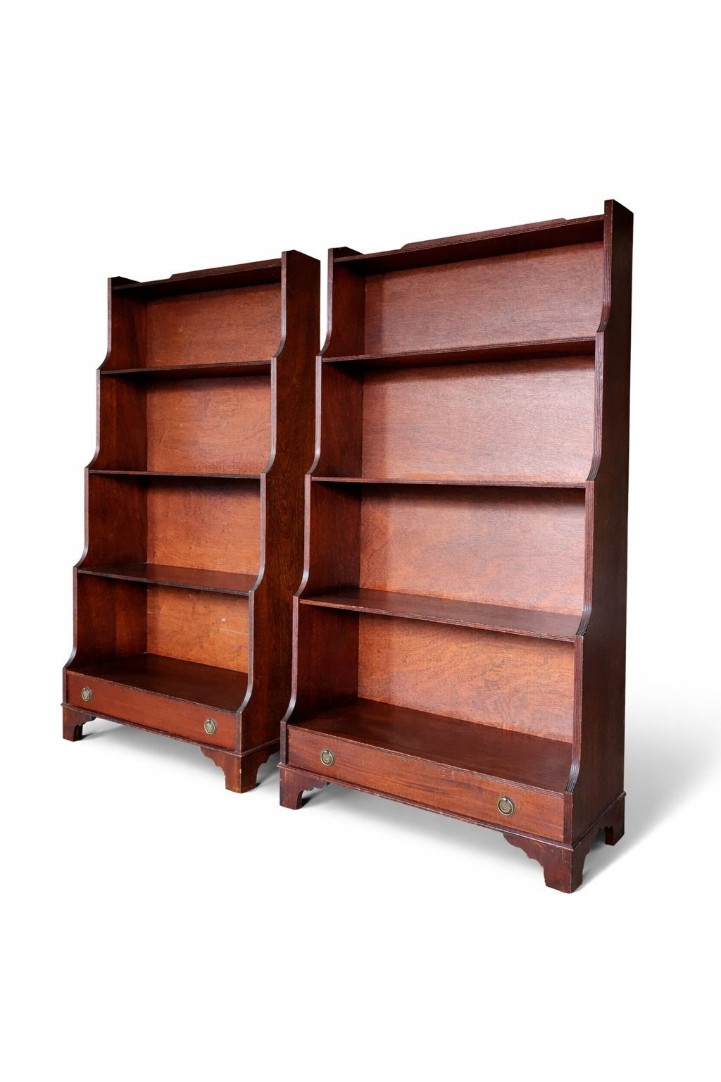 2x Freestanding Antique Wooden 19th Century Mahogany Waterfall Bookcase photo furniture