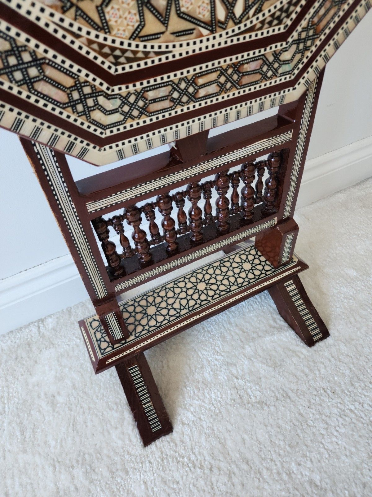 Moroccan Mother Of Pearl Mosaic Inlaid Tilt Top Damascan Folding Side Table photo Furniture