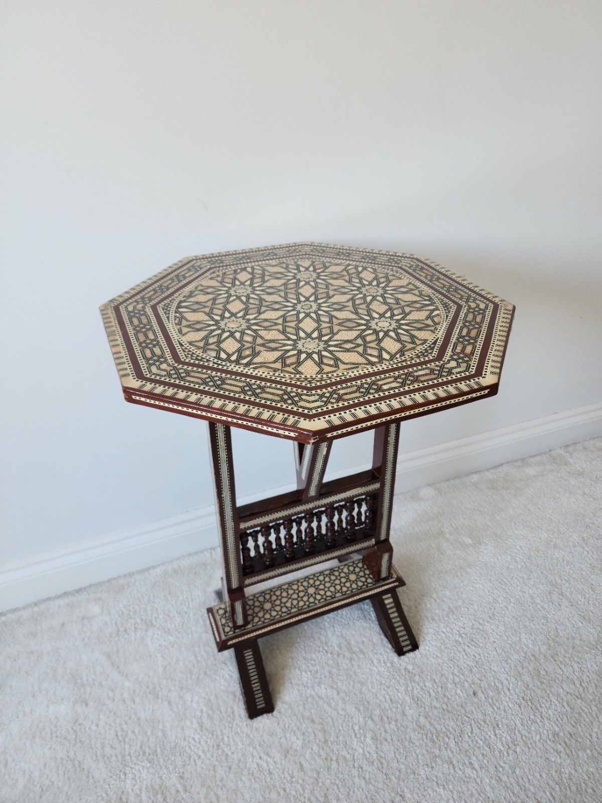 Moroccan Mother Of Pearl Mosaic Inlaid Tilt Top Damascan Folding Side Table photo vinterior