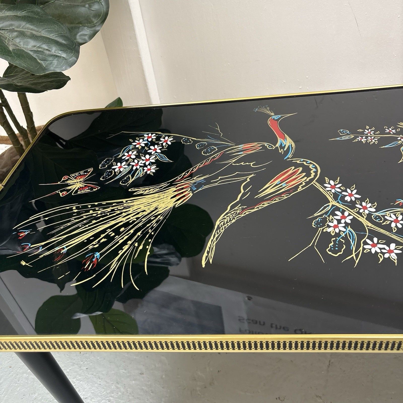 Vintage French Hollywood Regency Style 1970s Black Lacquered Gold Coffee Table photo buy