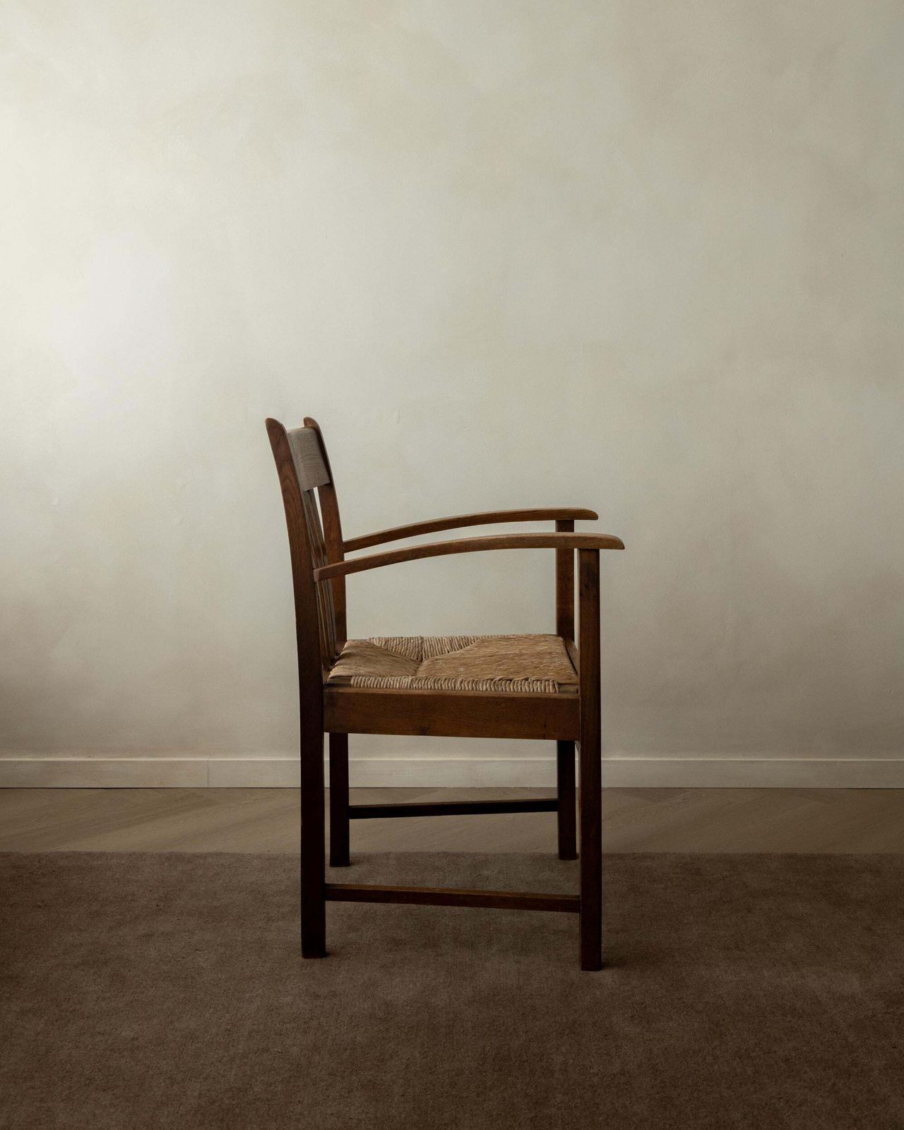 Dutch Art Deco Oak And Rush Armchair Amsterdam School, Netherlands, 1920s photo Furniture