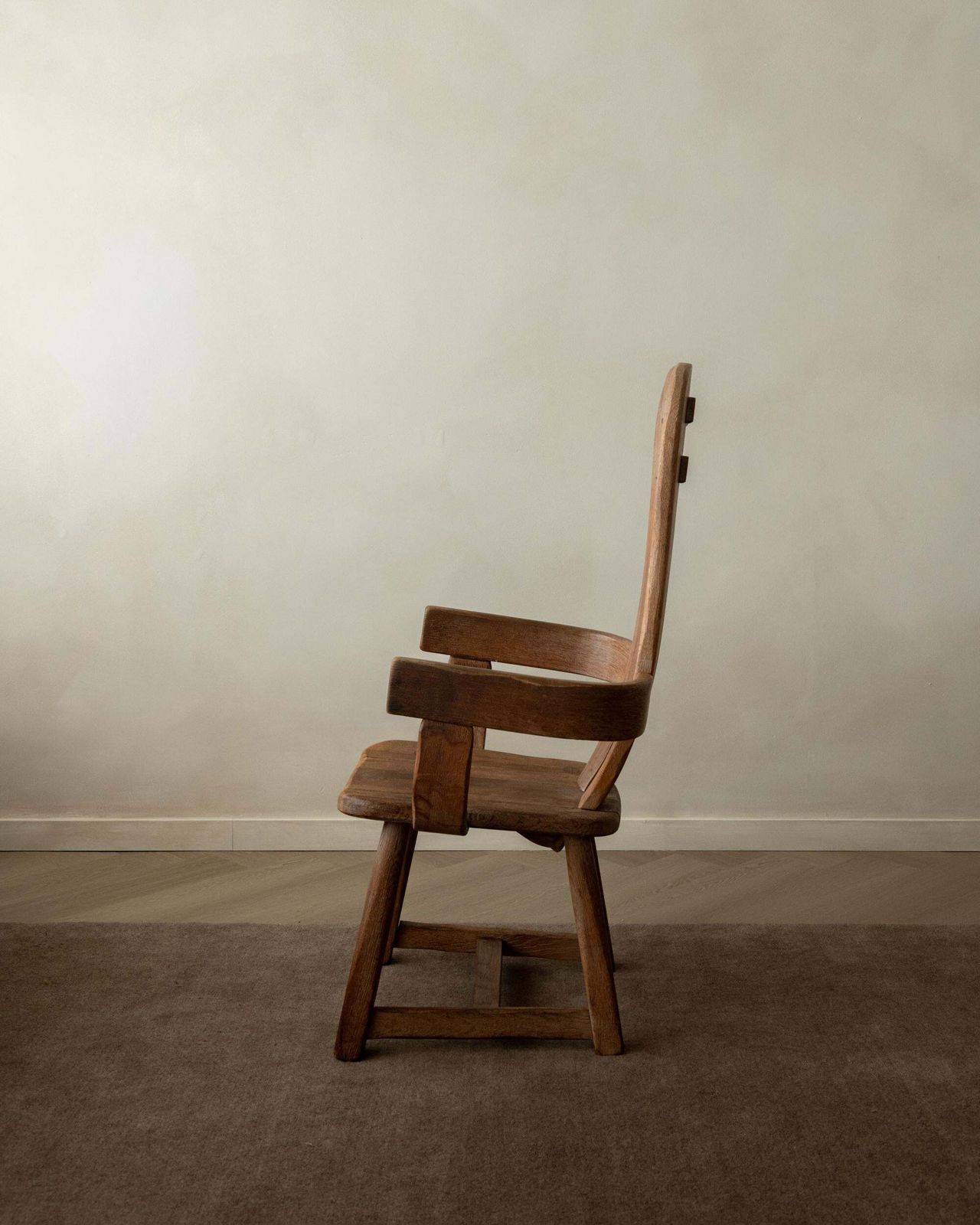 Brutalist Oak Armchair With Sculptural High Back By De Puydt, Beglium, 1960s photo furniture