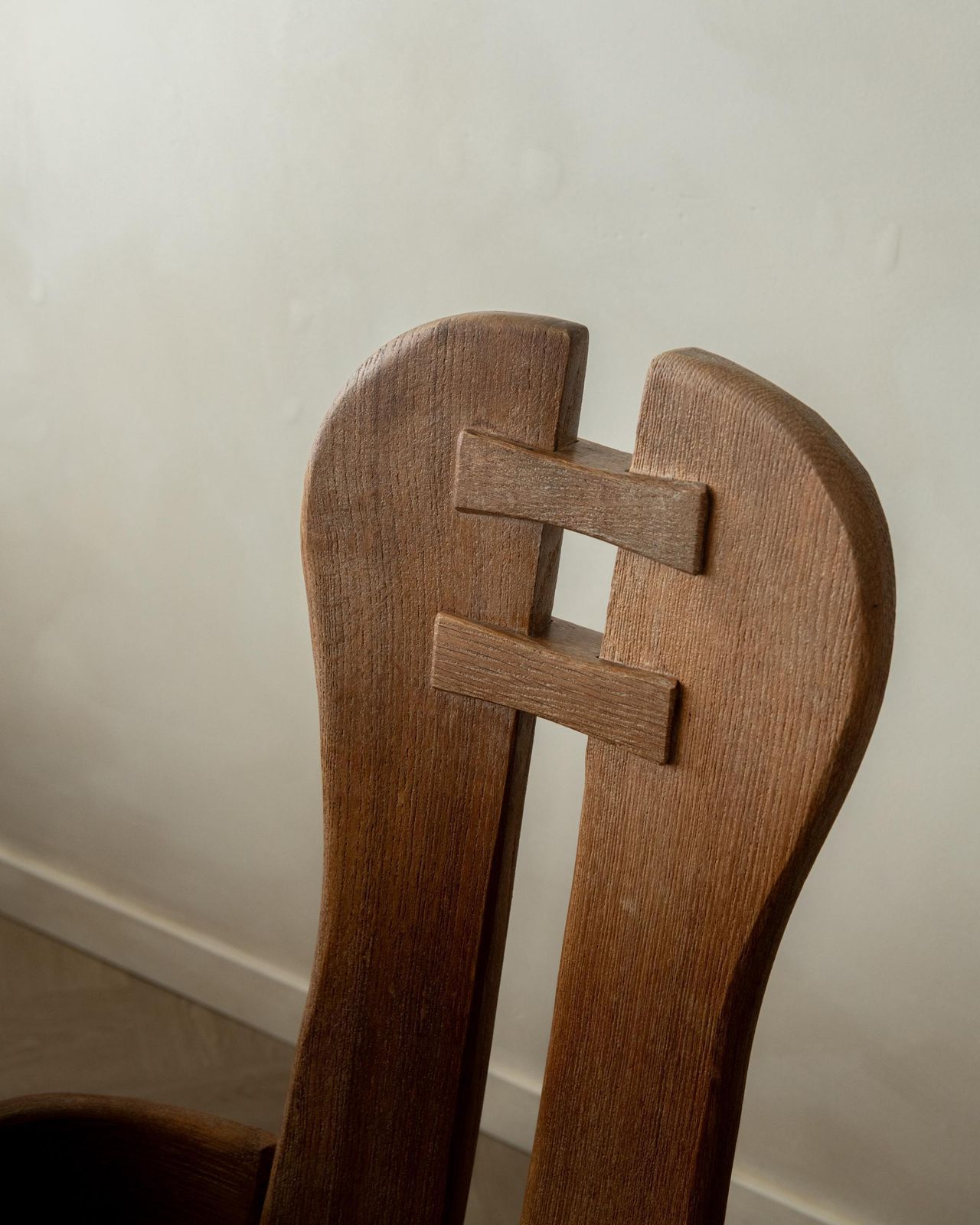 photo for sale Brutalist Oak Armchair With Sculptural High Back By De Puydt, Beglium, 1960s