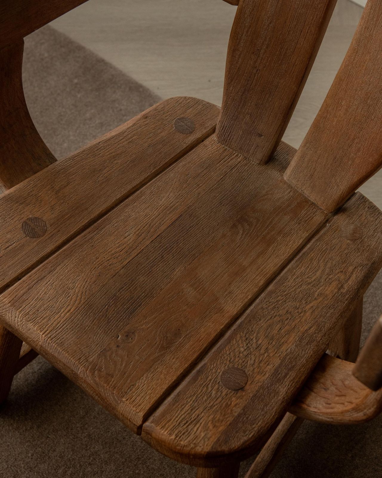 1081.0 Brutalist Oak Armchair With Sculptural High Back By De Puydt, Beglium, 1960s photo