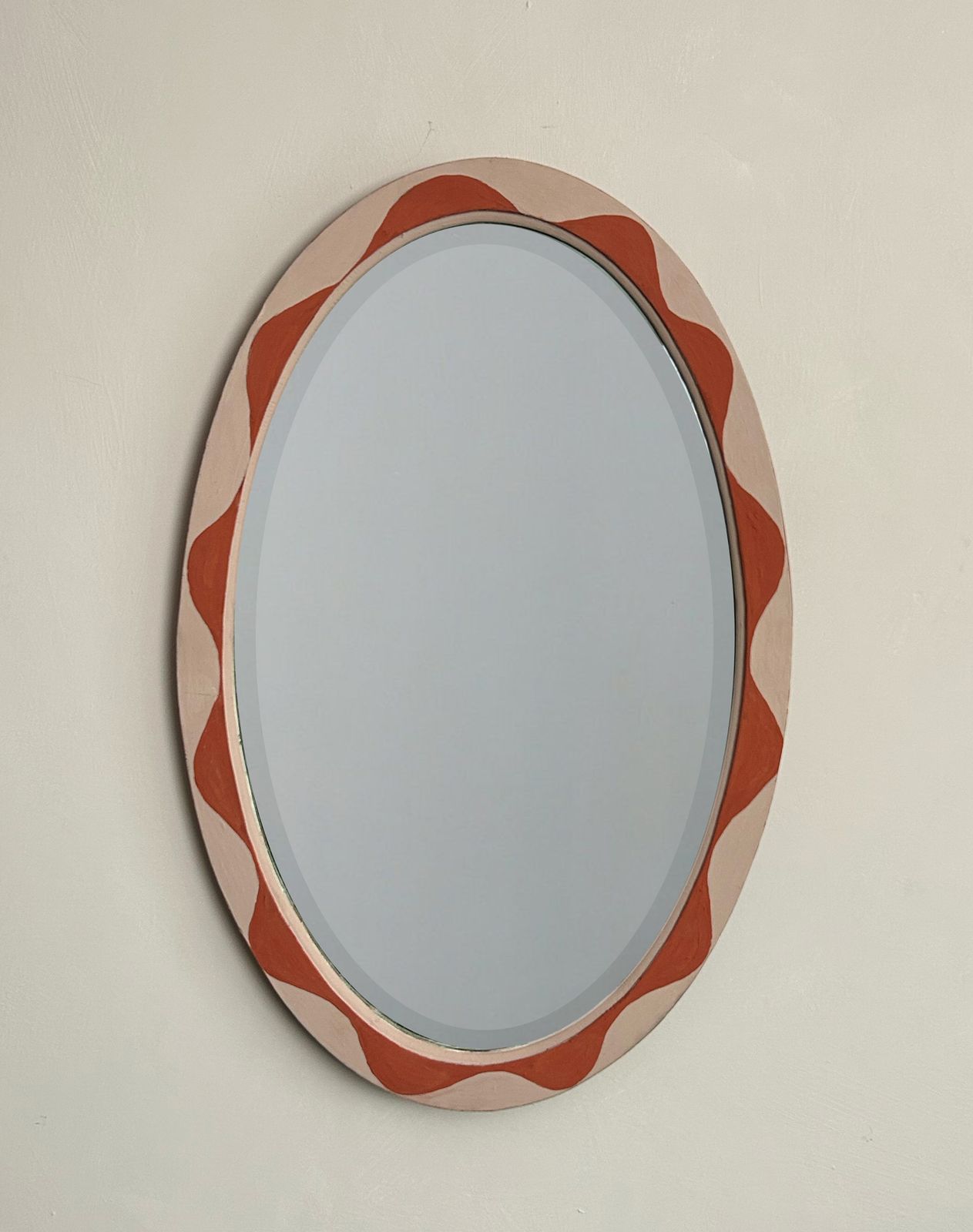Hand Painted Scallop Mirror In Piranesi Pink & Paprika Red photo furniture