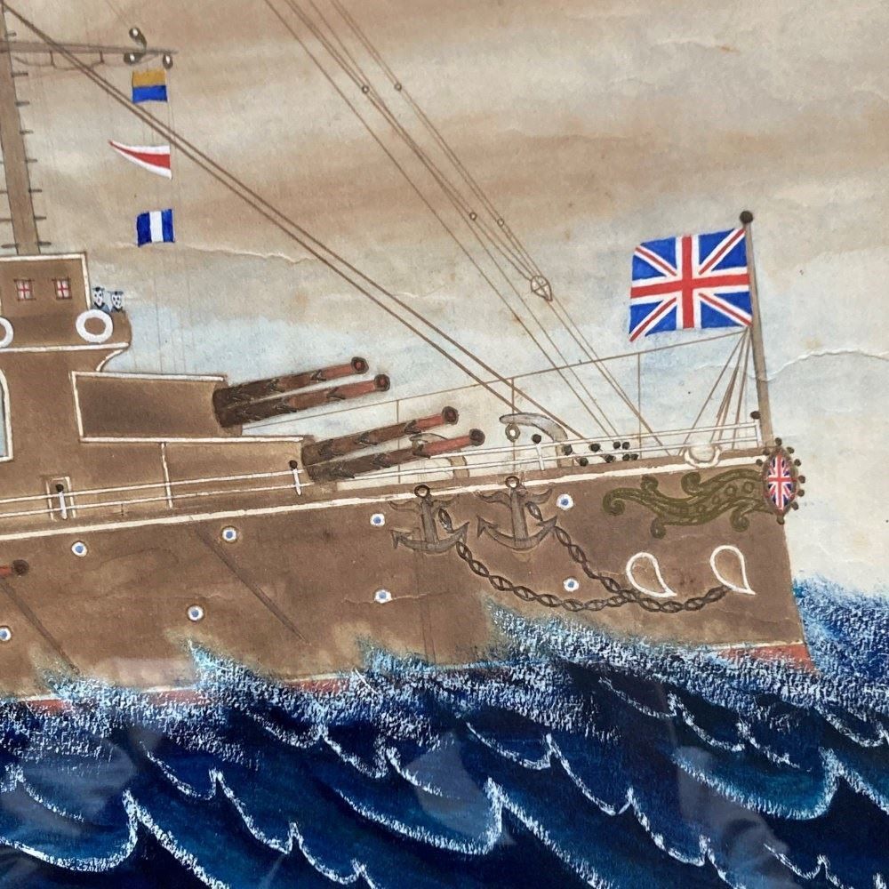 Naive Maritime Watercolour   Hms Lion photo vintage