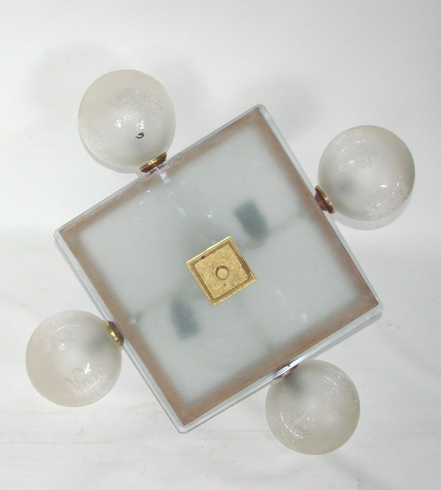 Mid-Century Vintage Hanglamp, jaren 1950, Messing, Hout en Matglas, 4x E14 photo for sale