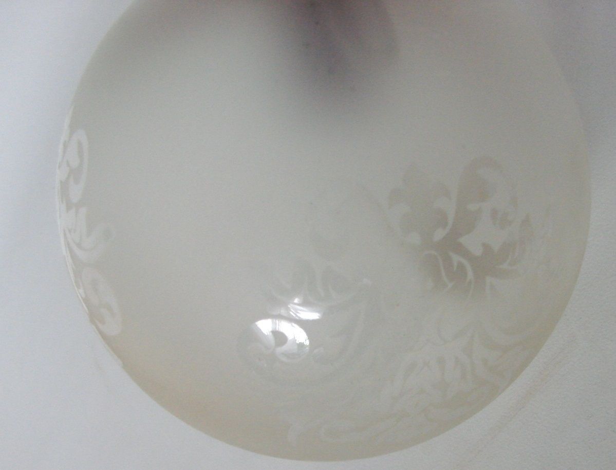 photo furniture Mid Century Vintage Chandelier, 1950s, Brass, Wood And Frosted Glass, 4x E14