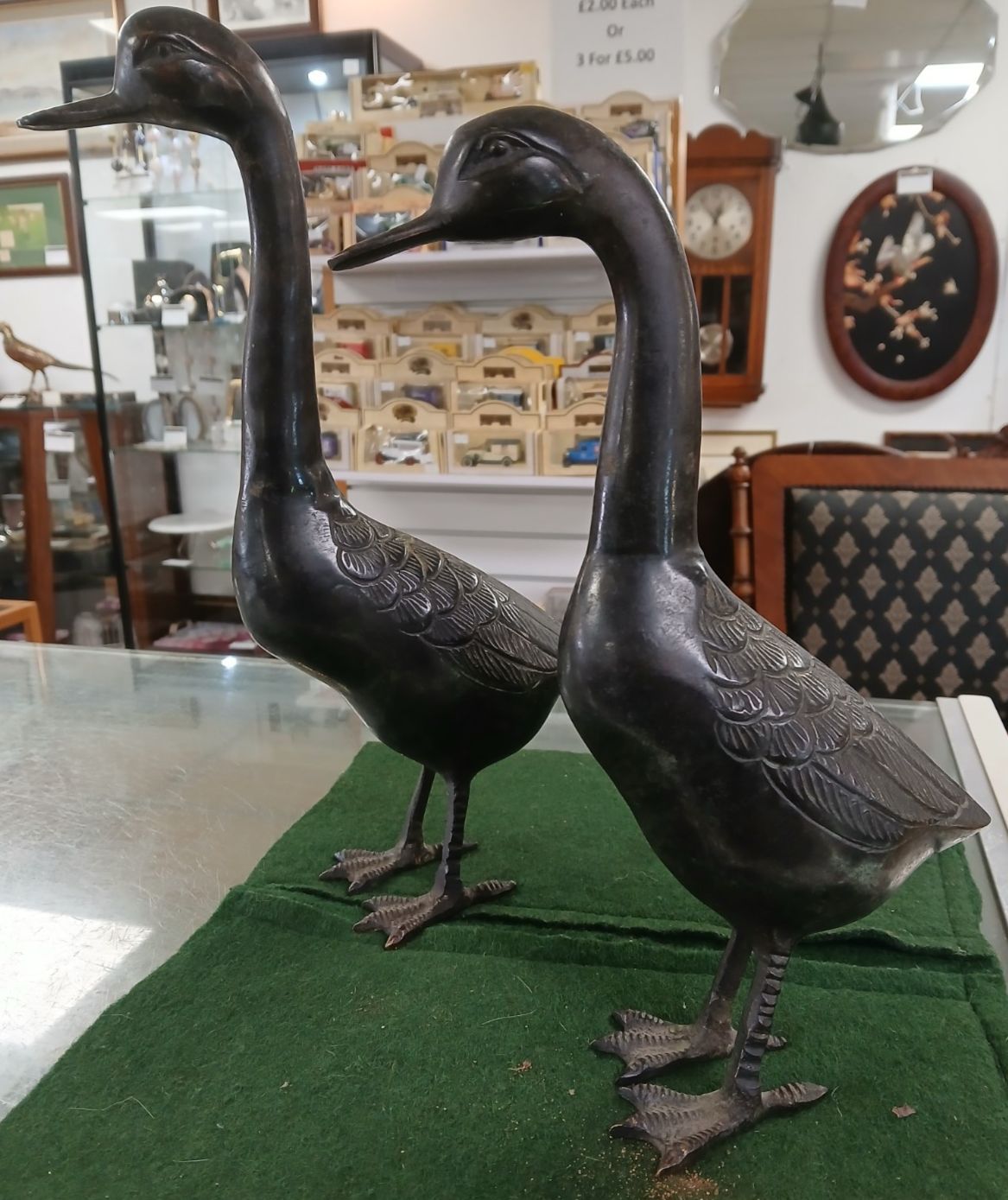 A Pair Of  Antique Japanese Hollow Cast Bronze Gees Sculptures